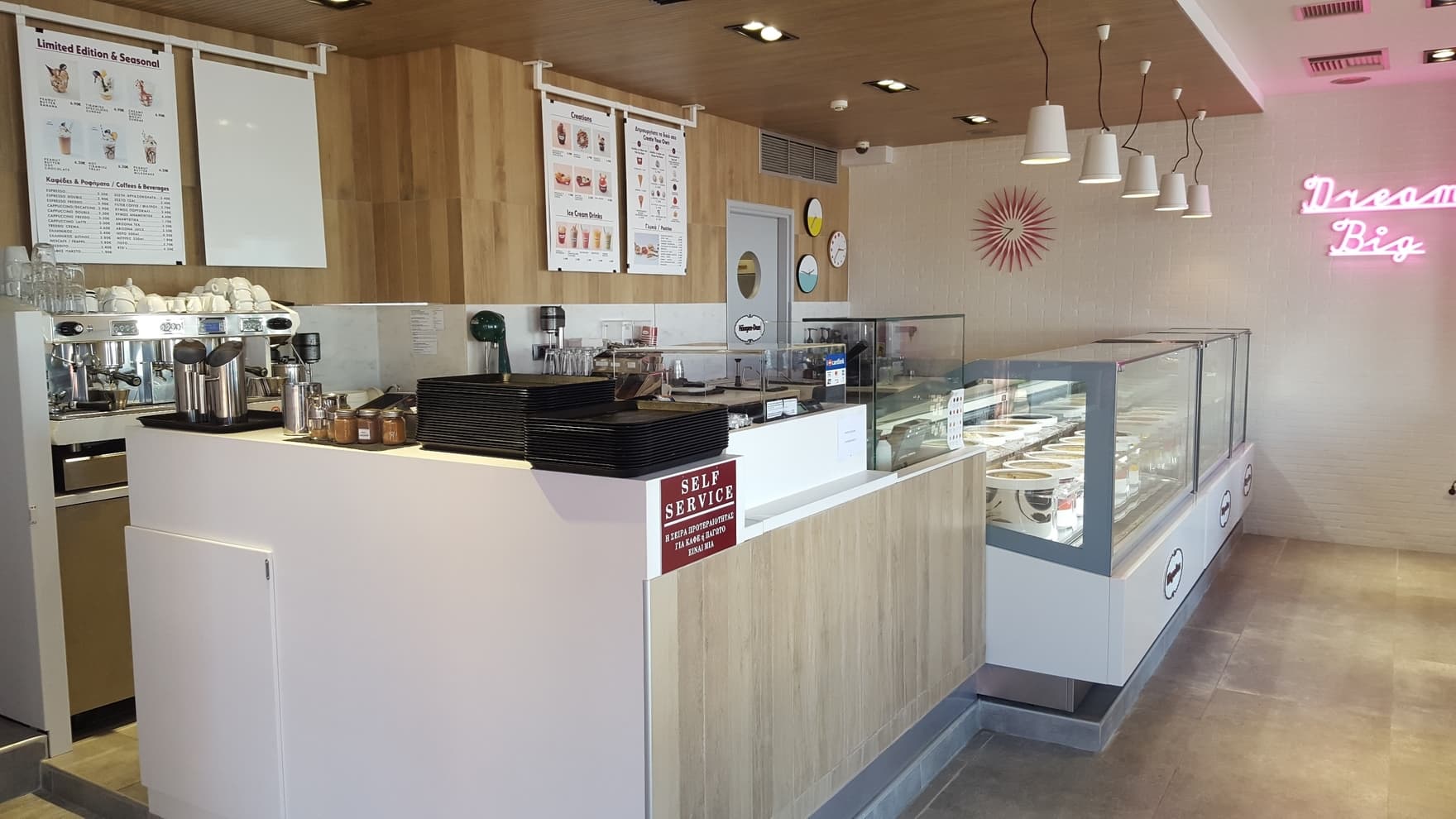 Haagen-Dazs store counter with ice cream flavors at Flisvos Marina, Athens