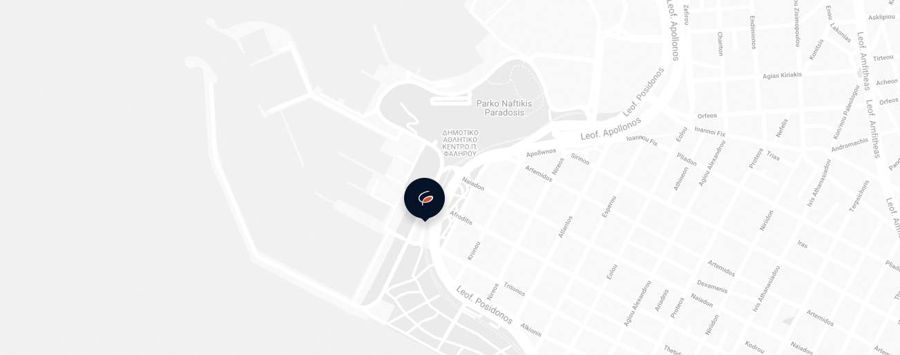Animated map with marked location of Flisvos Marina, Athens