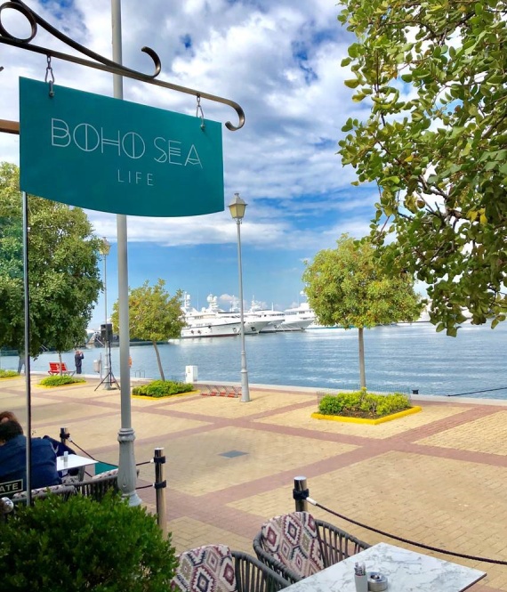 Exterior sign Boho Sea Life on promenade facing sea