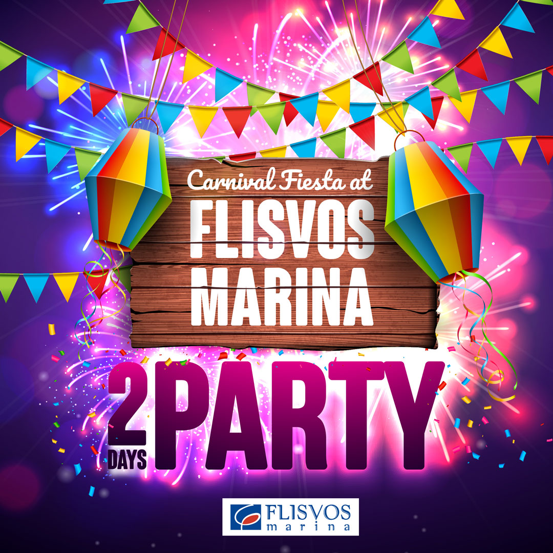 Festive invitation for Flisvos Marina in Athens Carnival Fiesta 2 days party