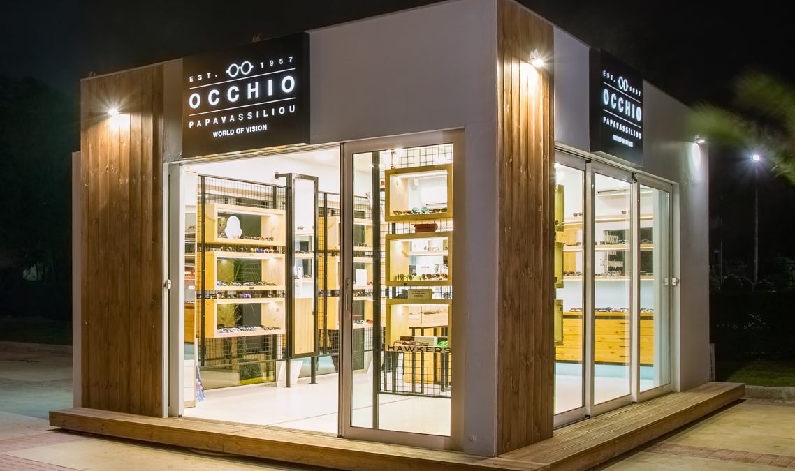 Exterior Occhio Papavassiliou glasses store at Flisvos Marina, Athens