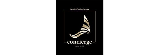 Award-Winning Service concierge black logo with gold fin
